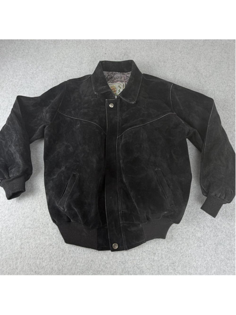 Vintage Men’s V MADE IN ITALY SUEDE FLIGHT BOMBER JACKET Old Money L Black